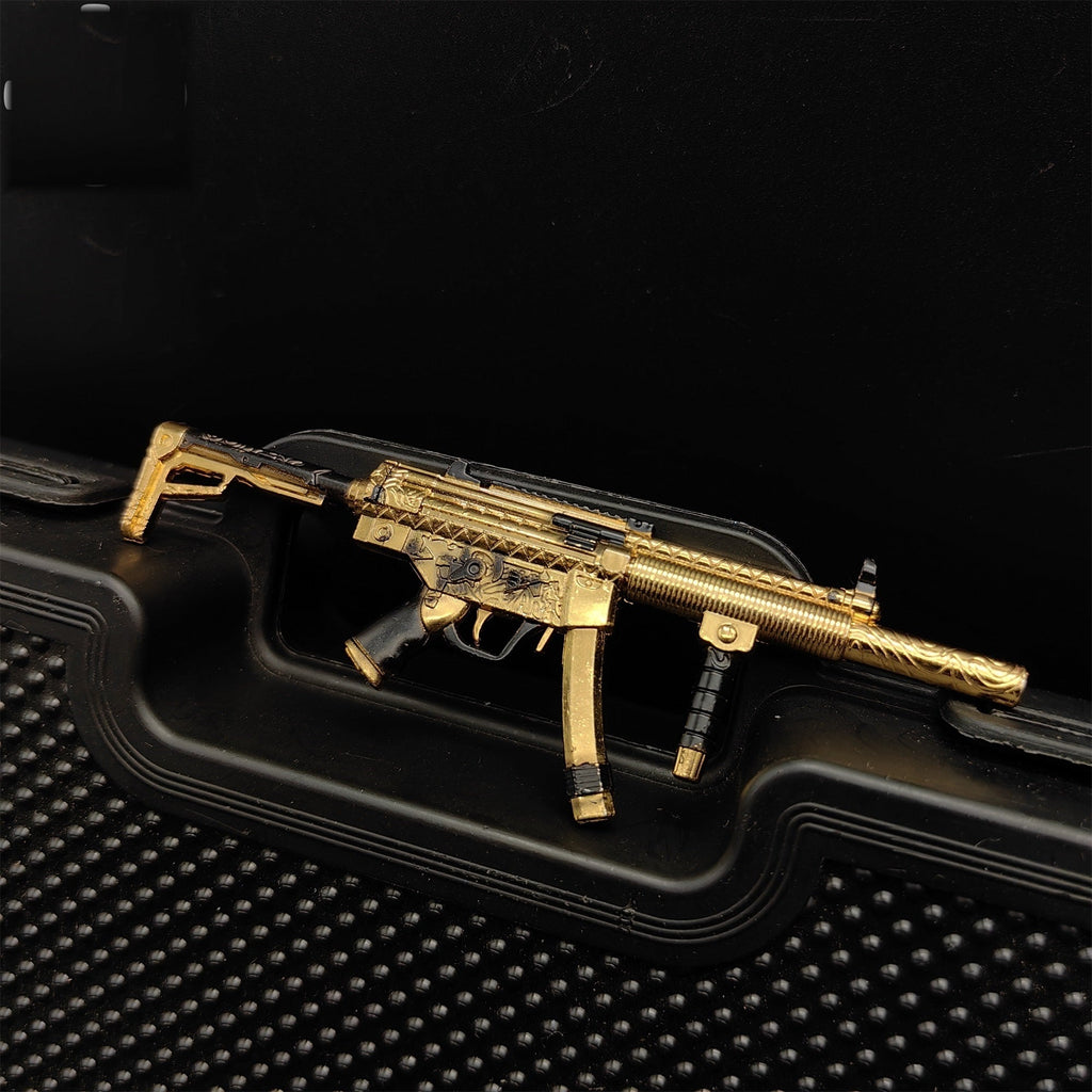 Tiny Metal Golden MP5 Submachine Gun Model Keychain