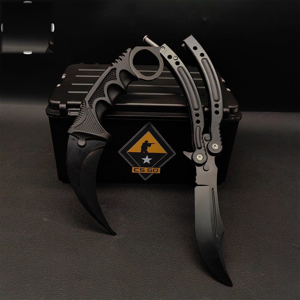 Night Skin Karambit & Balisong Black Weapon Case Blunt Blade Props
