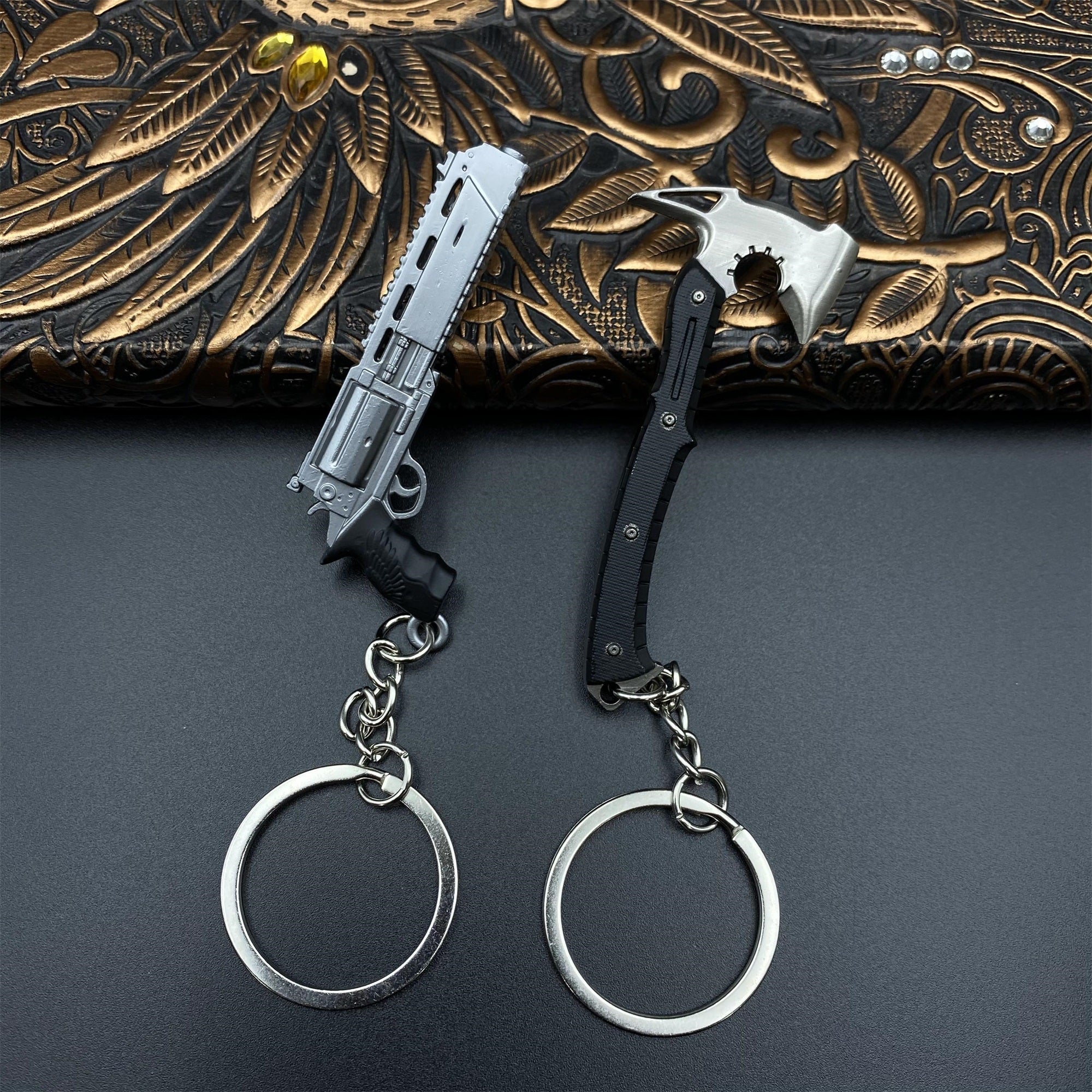 RE9 Leon Tactical Axe Requiem Revolver Metal Keychain