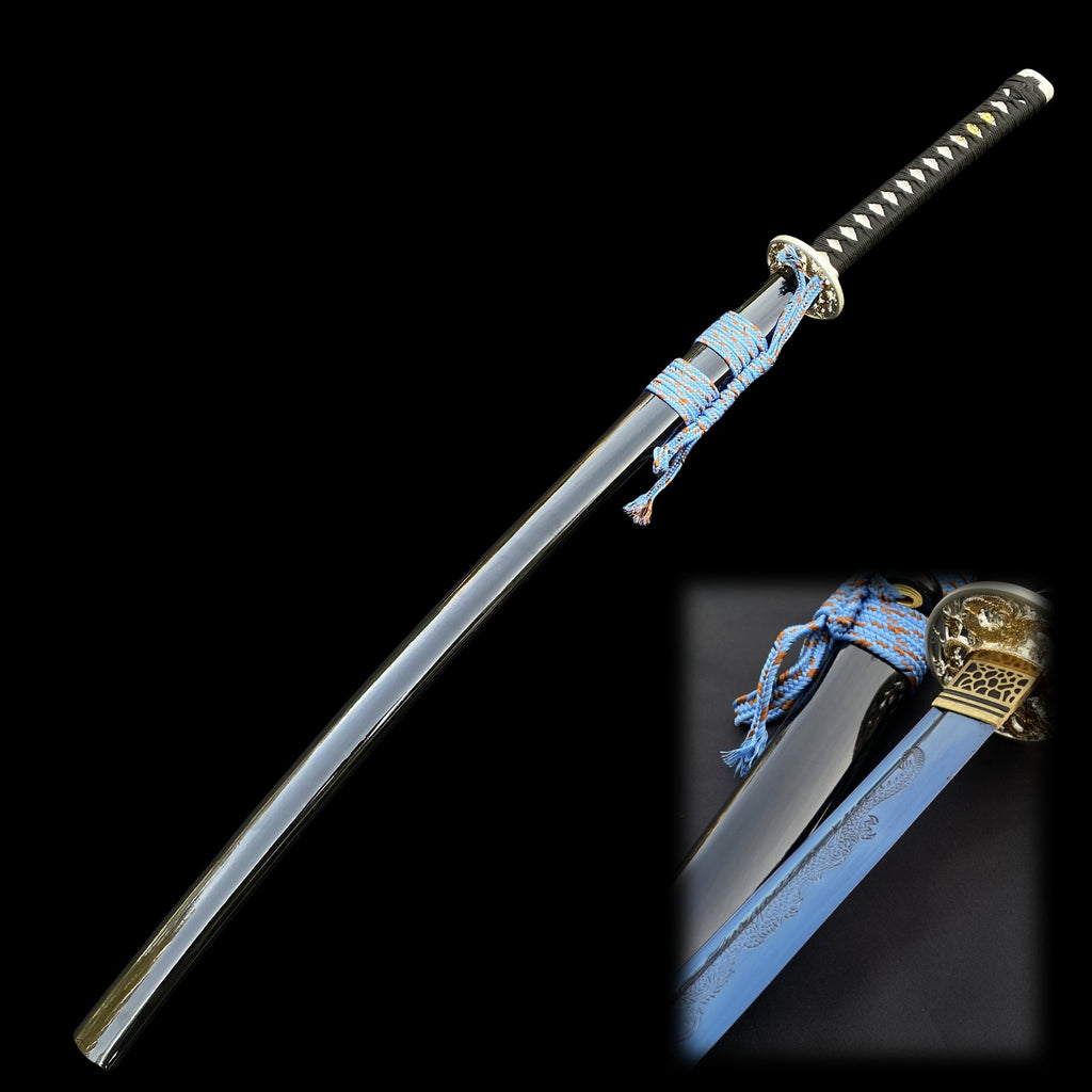 Blue Dragon Blade Samurai Katana - Dragon Engraved Blade