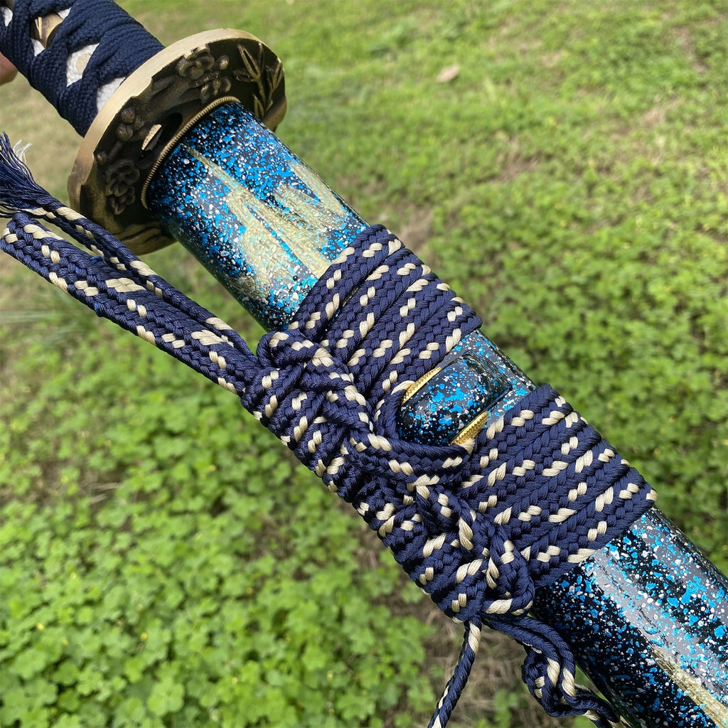 Plum Blossom Tsuba Red Damascus Steel Samurai Katana