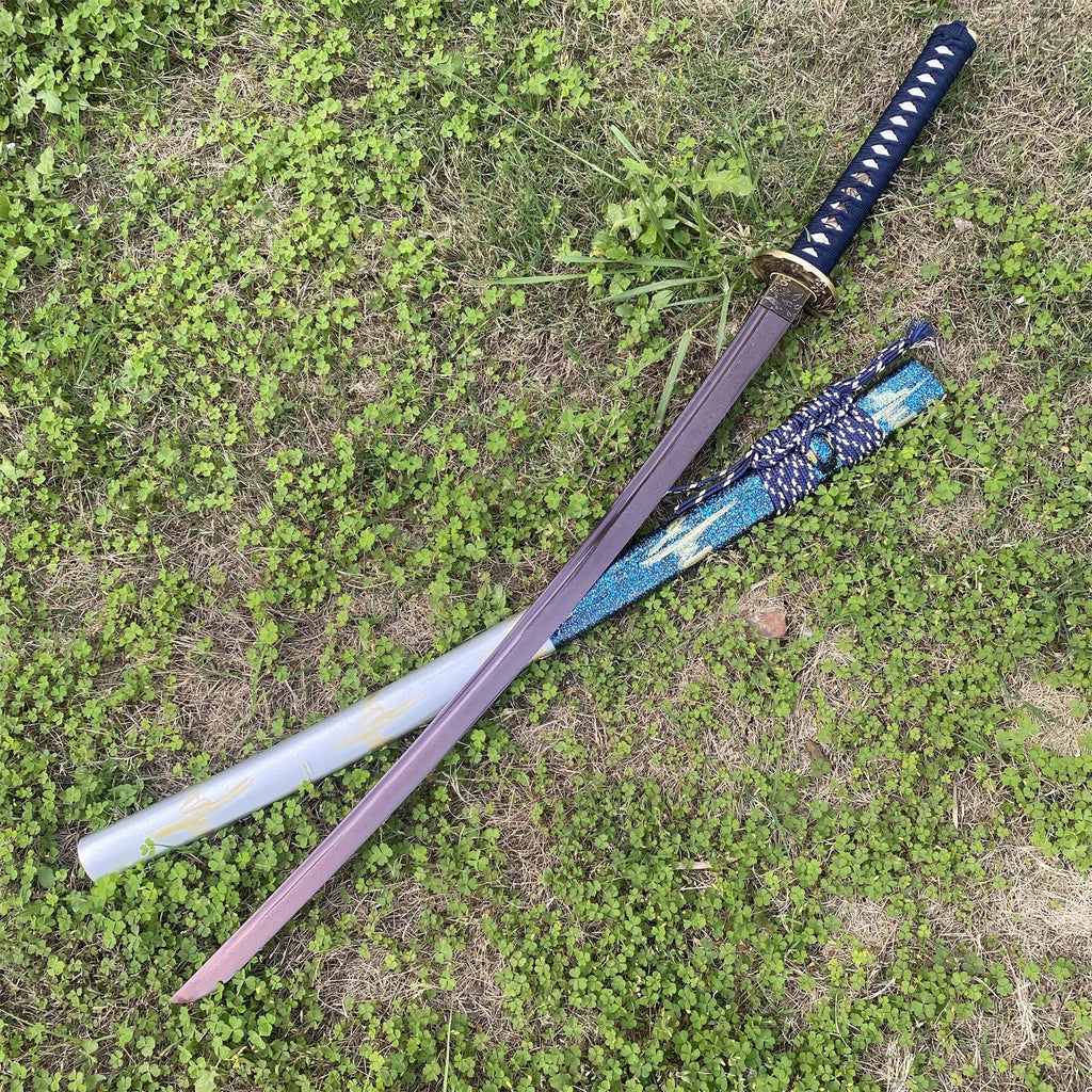 Plum Blossom Tsuba Red Damascus Steel Samurai Katana