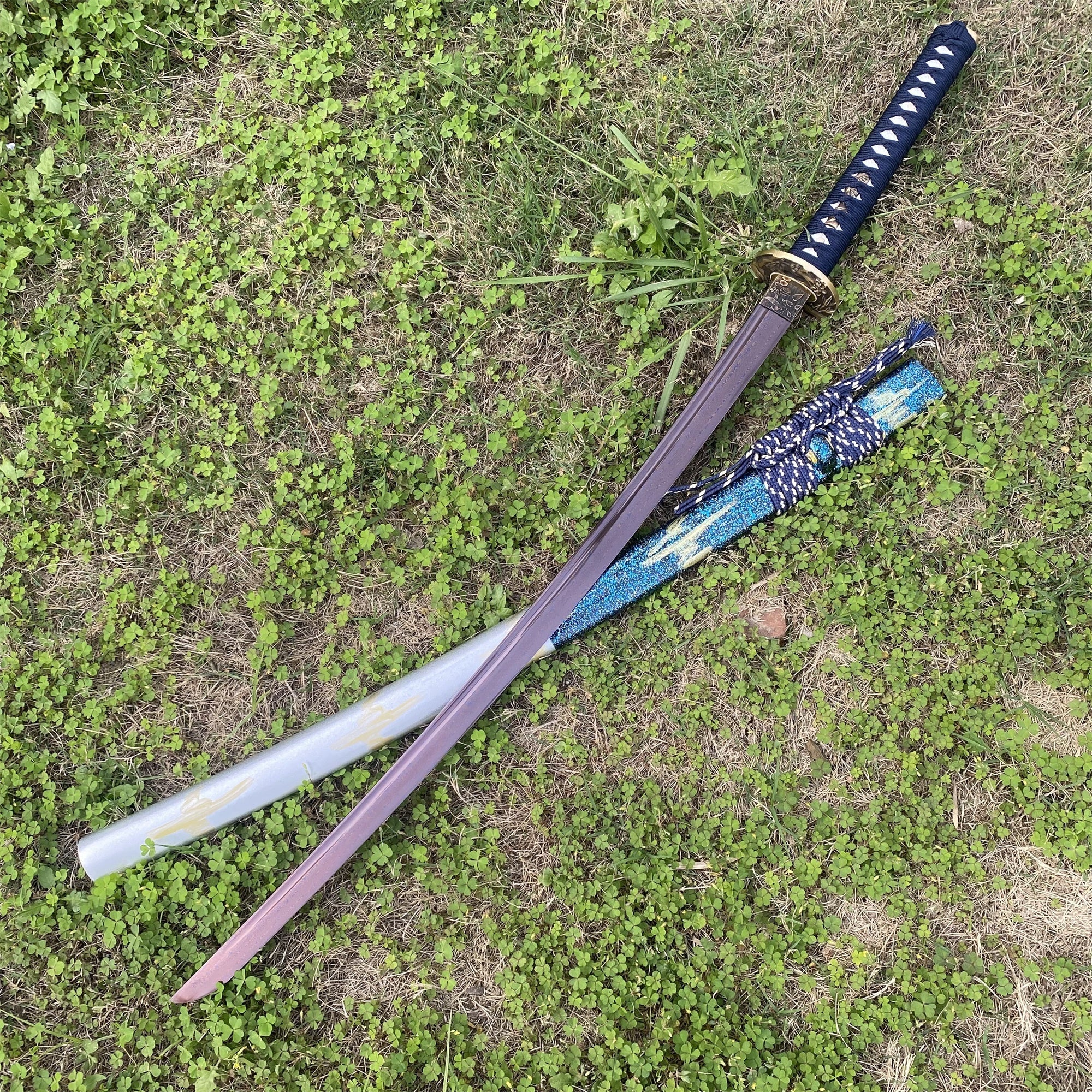 Plum Blossom Tsuba Red Damascus Steel Samurai Katana