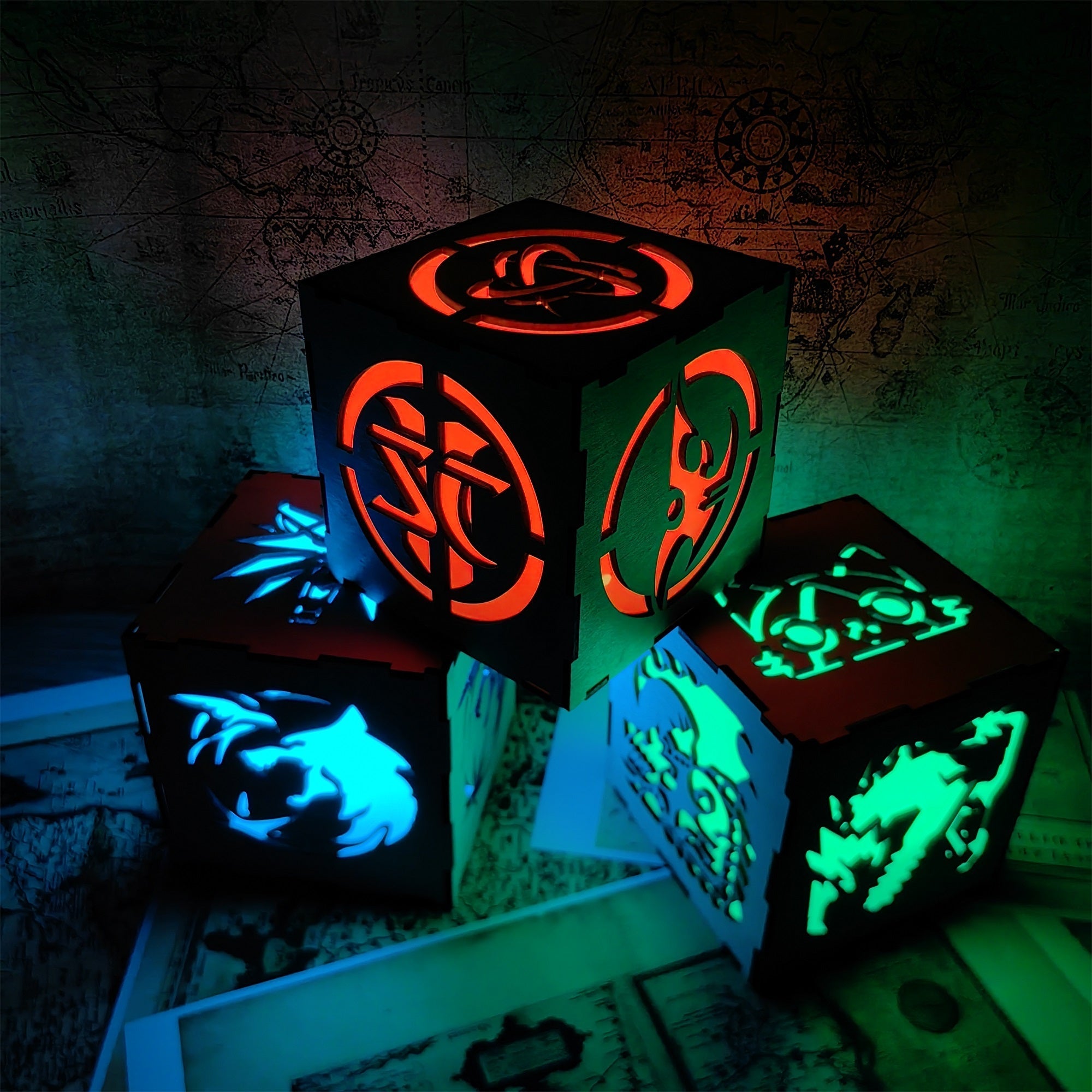 Hybrid Protoss Inspired Wood Cube Light Desk Decor