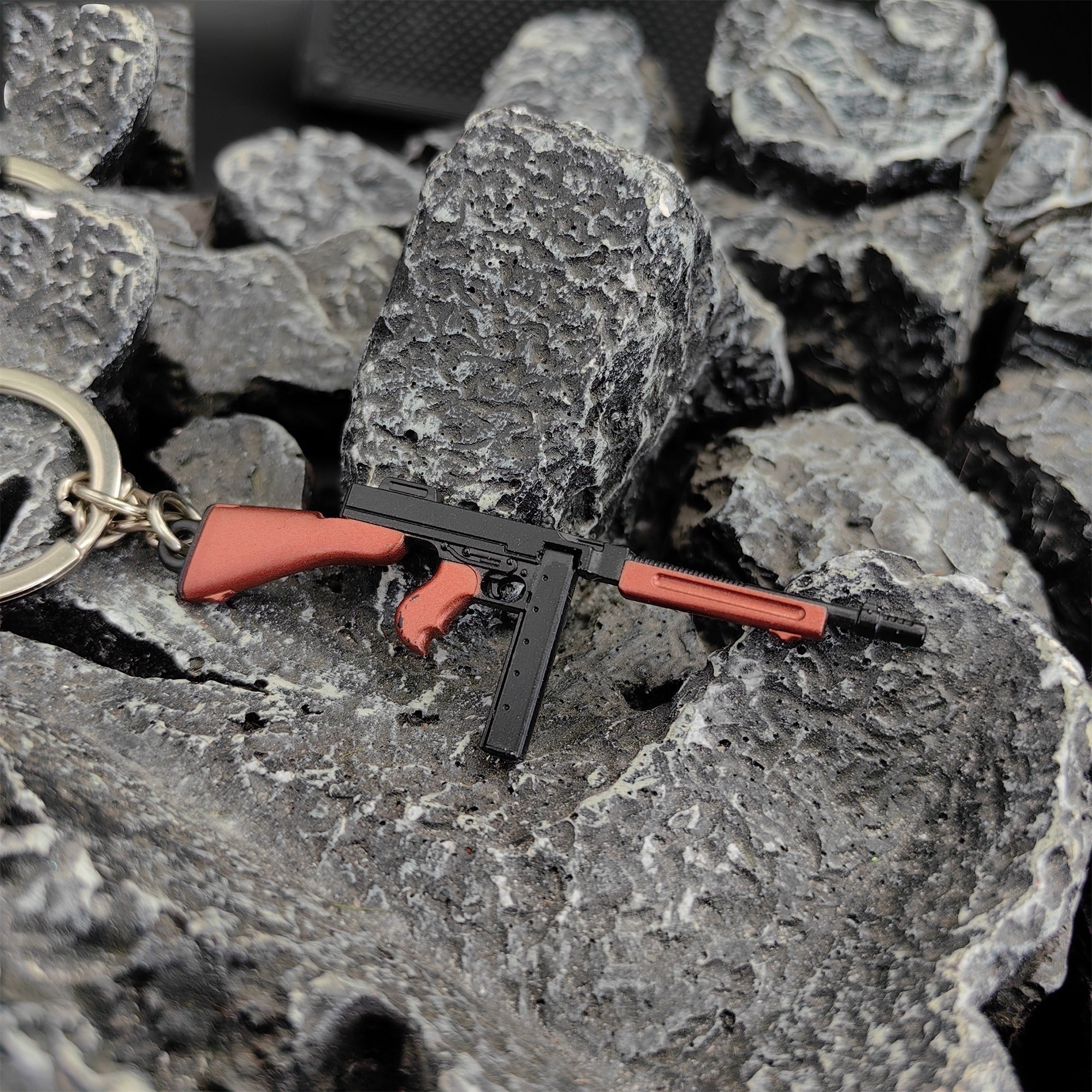 Tiny Thompson Submachine Gun Model Metal Keychain