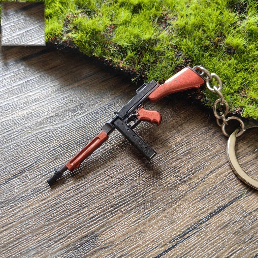 Tiny Thompson Submachine Gun Model Metal Keychain