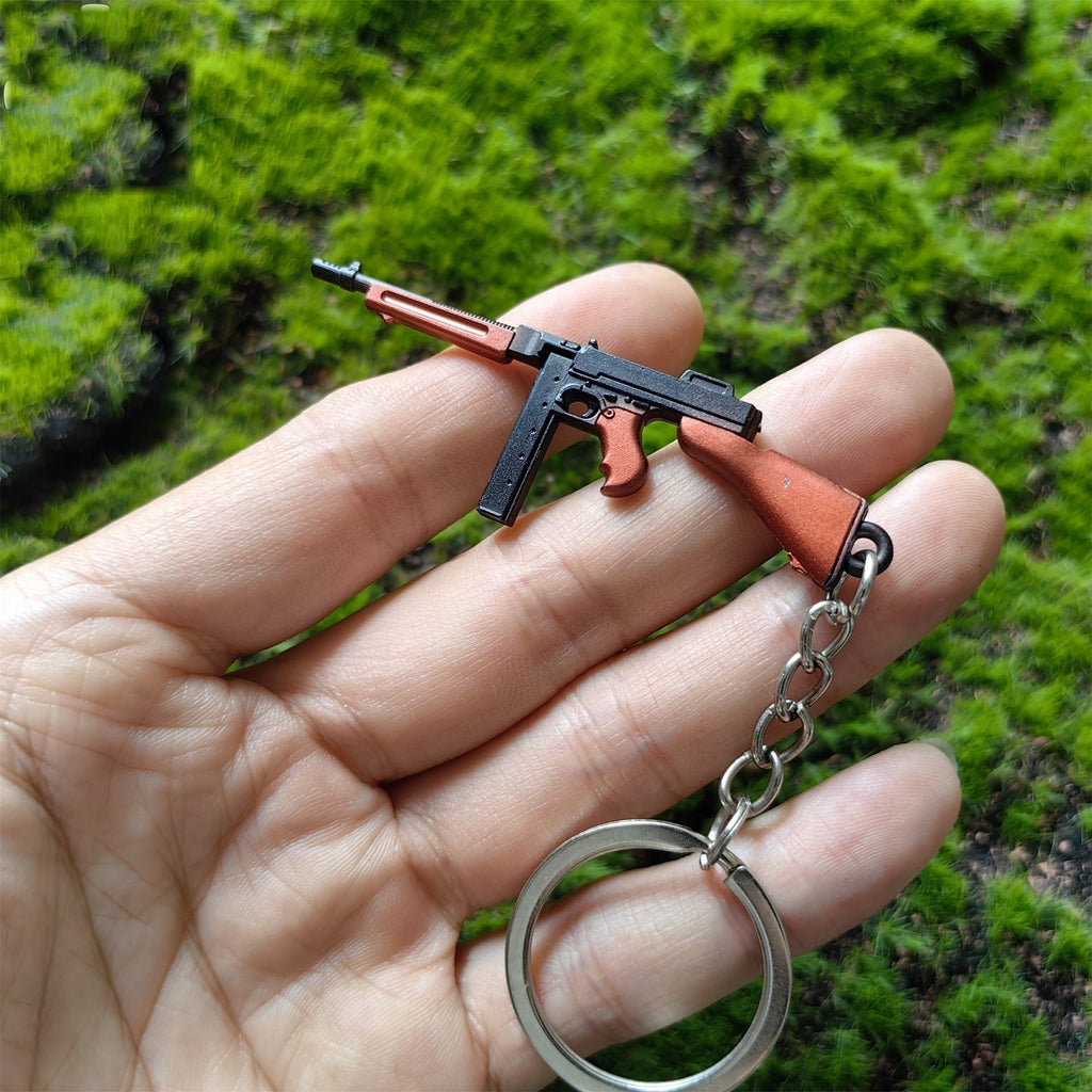 Tiny Thompson Submachine Gun Model Metal Keychain