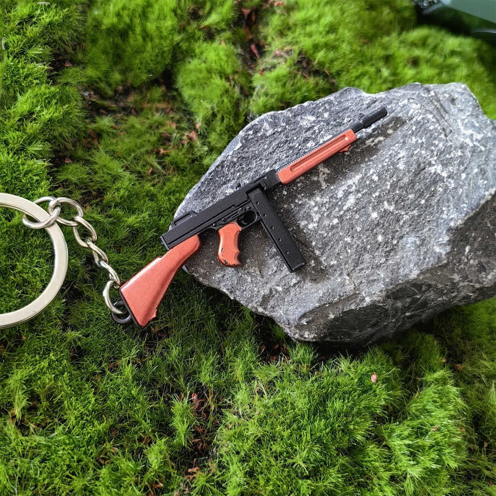 Tiny Thompson Submachine Gun Model Metal Keychain