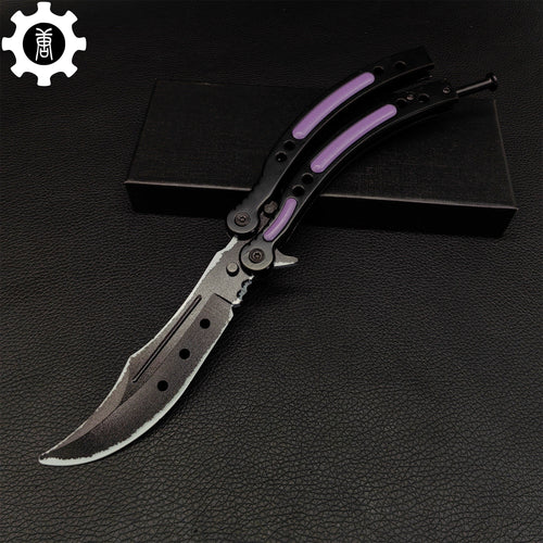 Balisong Inox Ultraviolet – Couteau Papillon de Collection