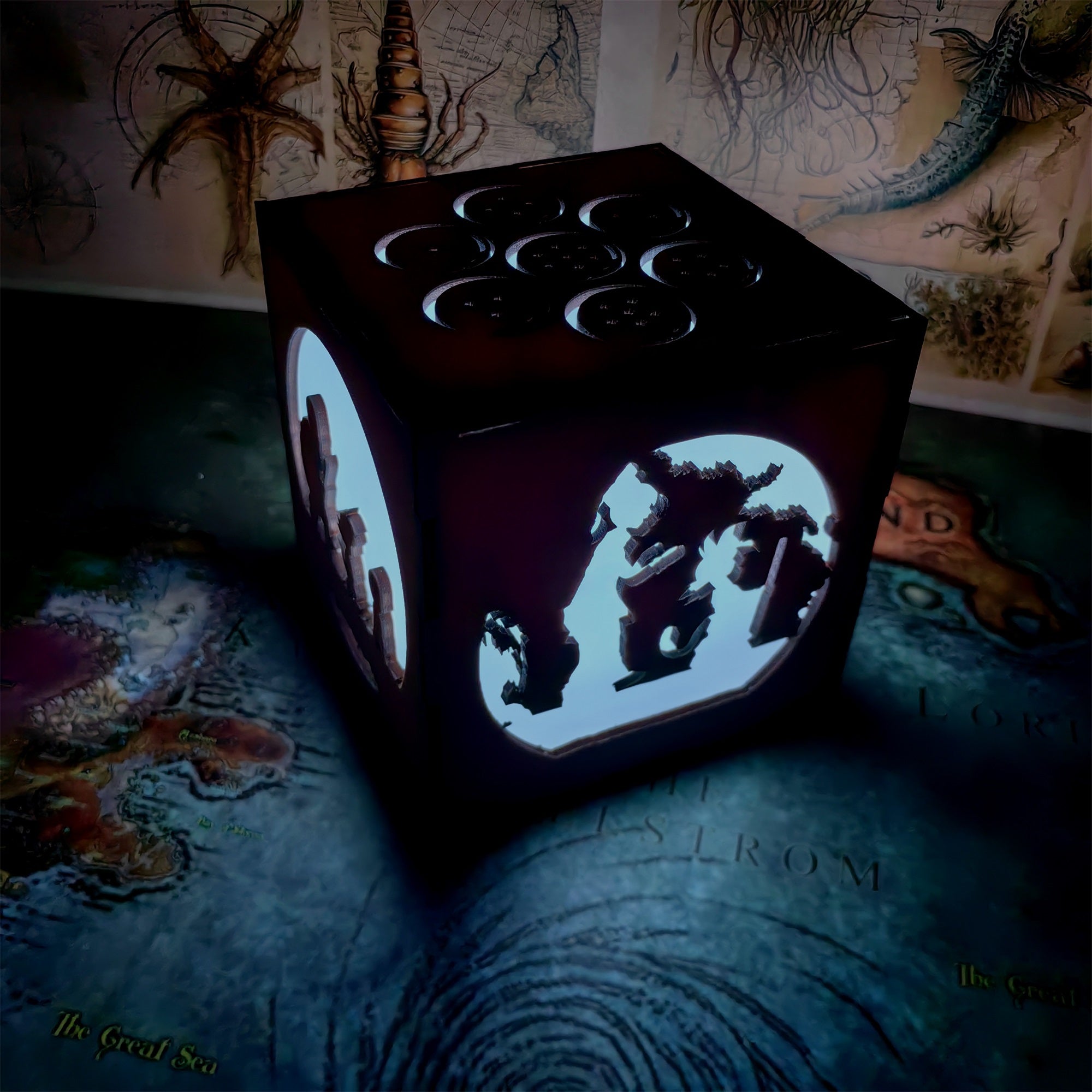 WuKong Monkey King Wood Cube Led Light Desk Decor