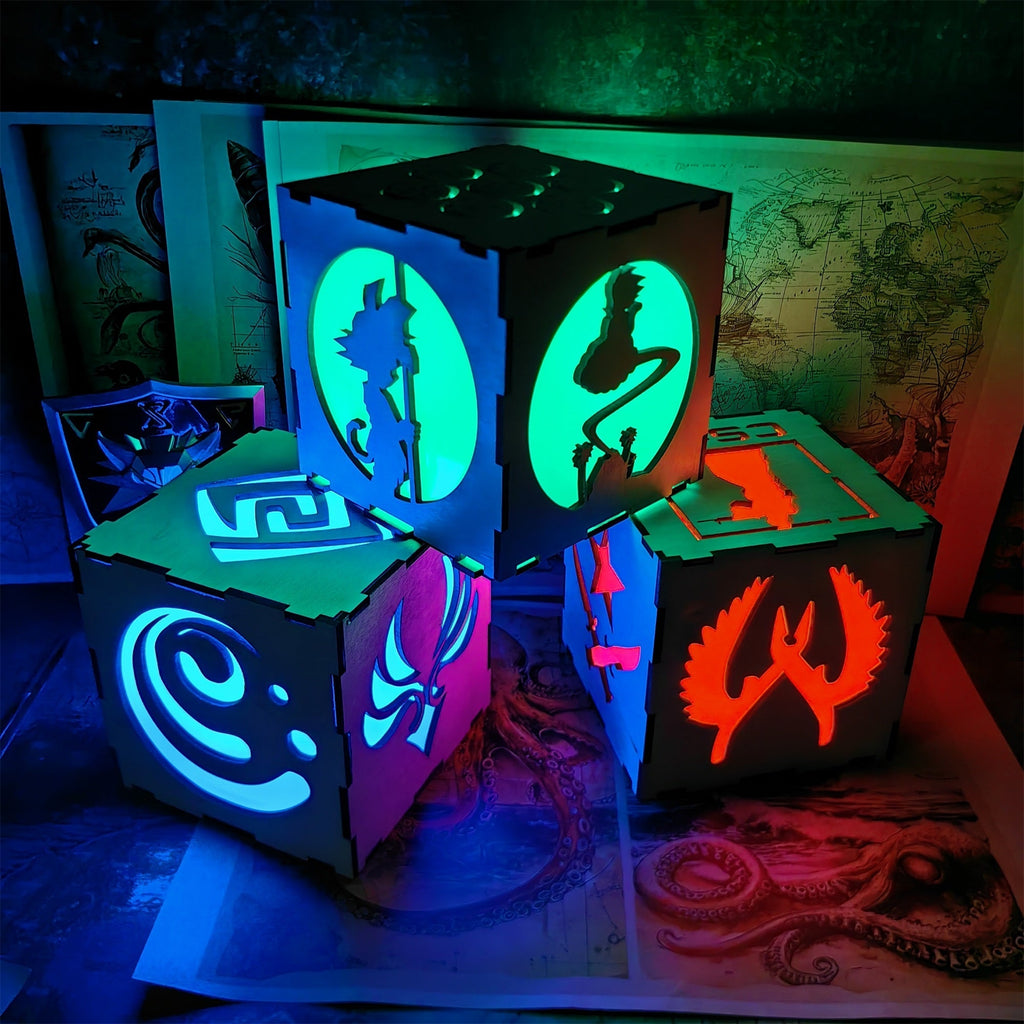 WuKong Monkey King Wood Cube Led Light Desk Decor