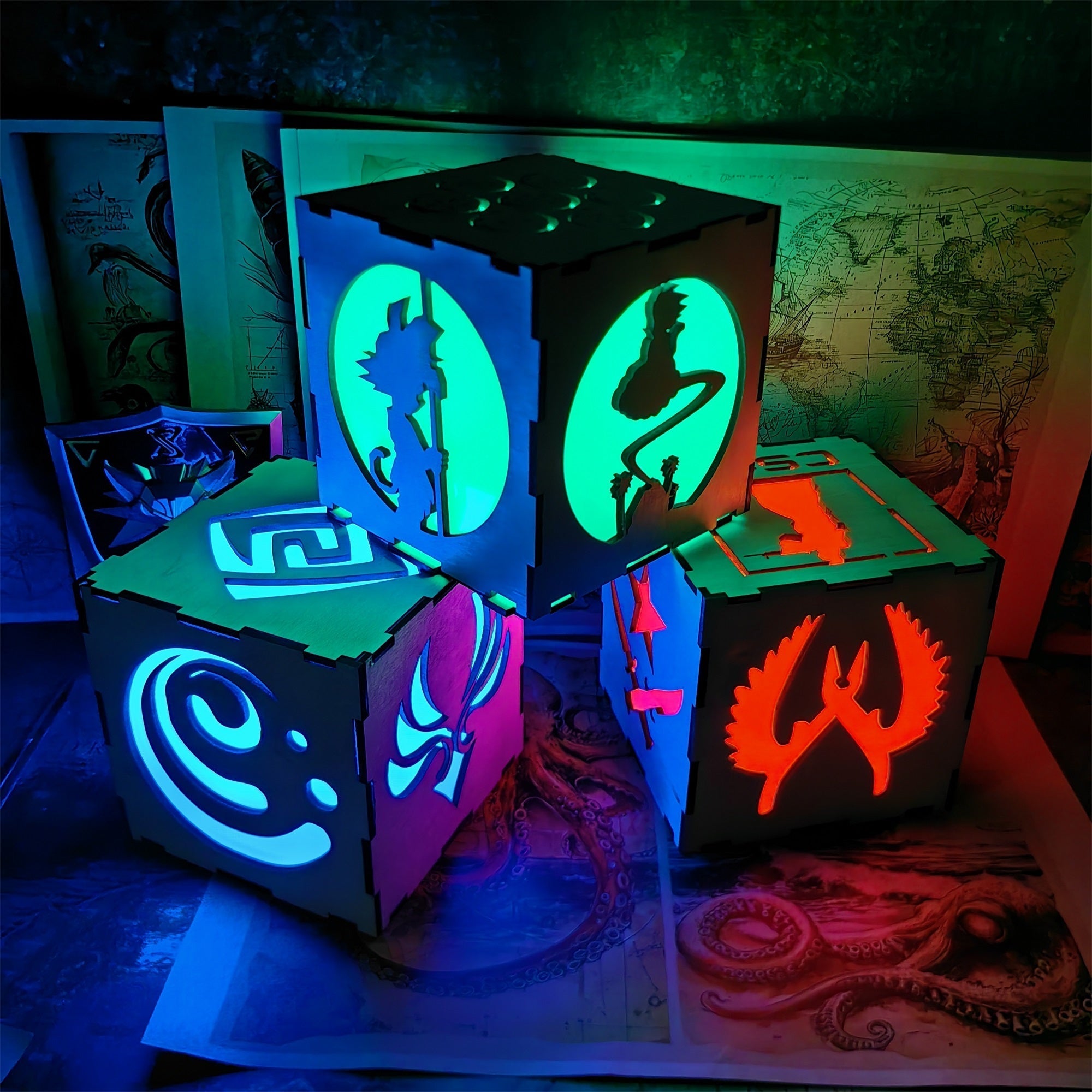 WuKong Monkey King Wood Cube Led Light Desk Decor