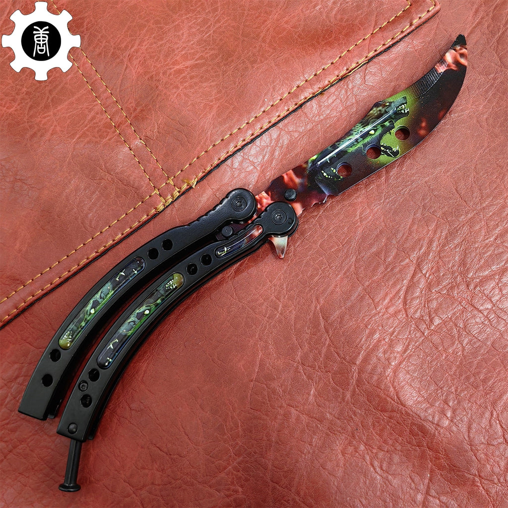 Metal Butterfly Knife Three Wolves Pattern Balisong Game Prop
