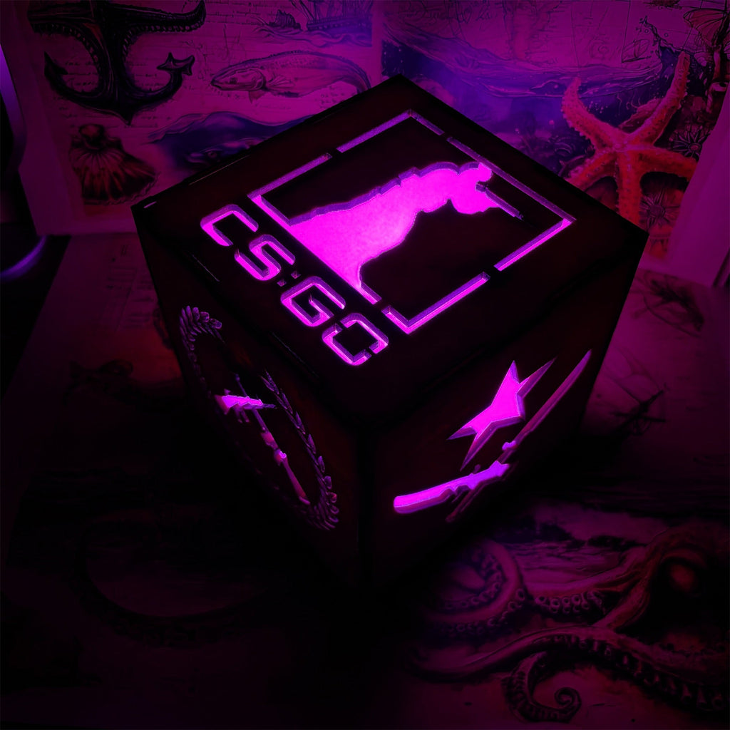 M16 Icon Inspired Wood Cube Light Desk Decor