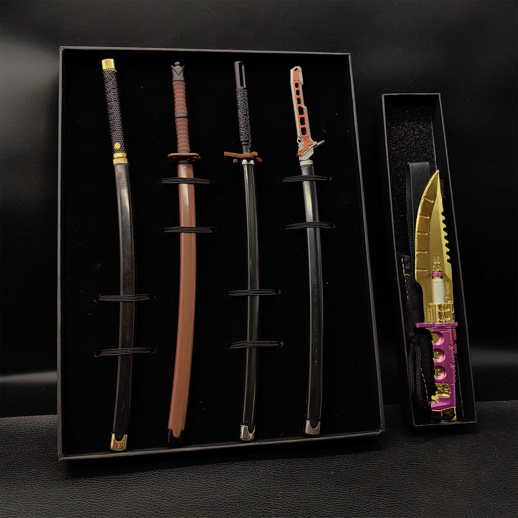 Cyberpunk Style Mini Katanas Jinchu Maru Black Unicorn Byakko Thermal Katana Errata Headhunter Knife 5 in 1 Pack