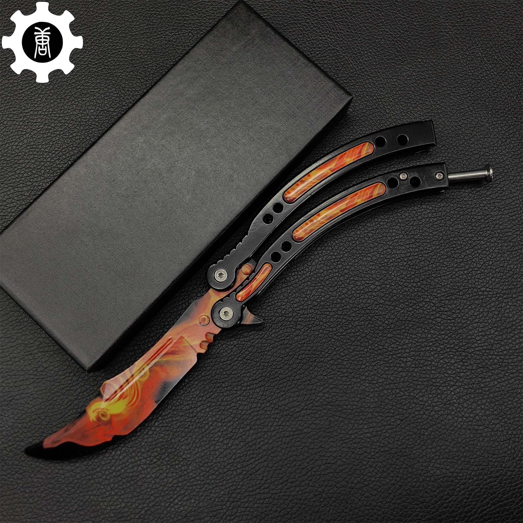 Fiery Phoenix Skin Metal Balisong Game Butterfly Knife 
