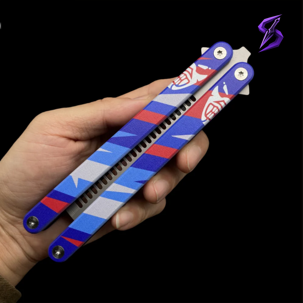 Trainer balisong Yoru, infographie des caractéristiques CNC
