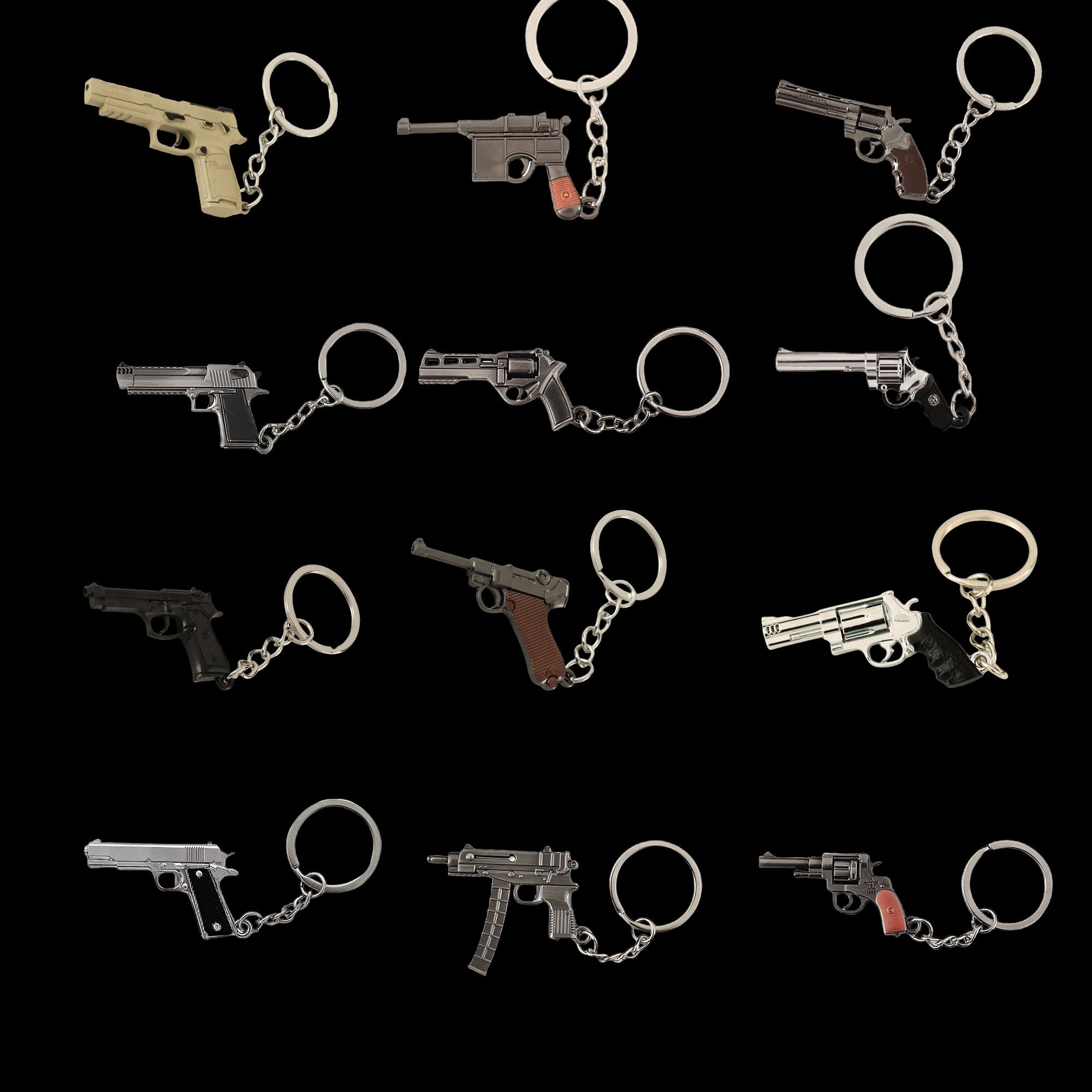 12 In 1 Metal World Famous Pistol Revolver Gun Keychain