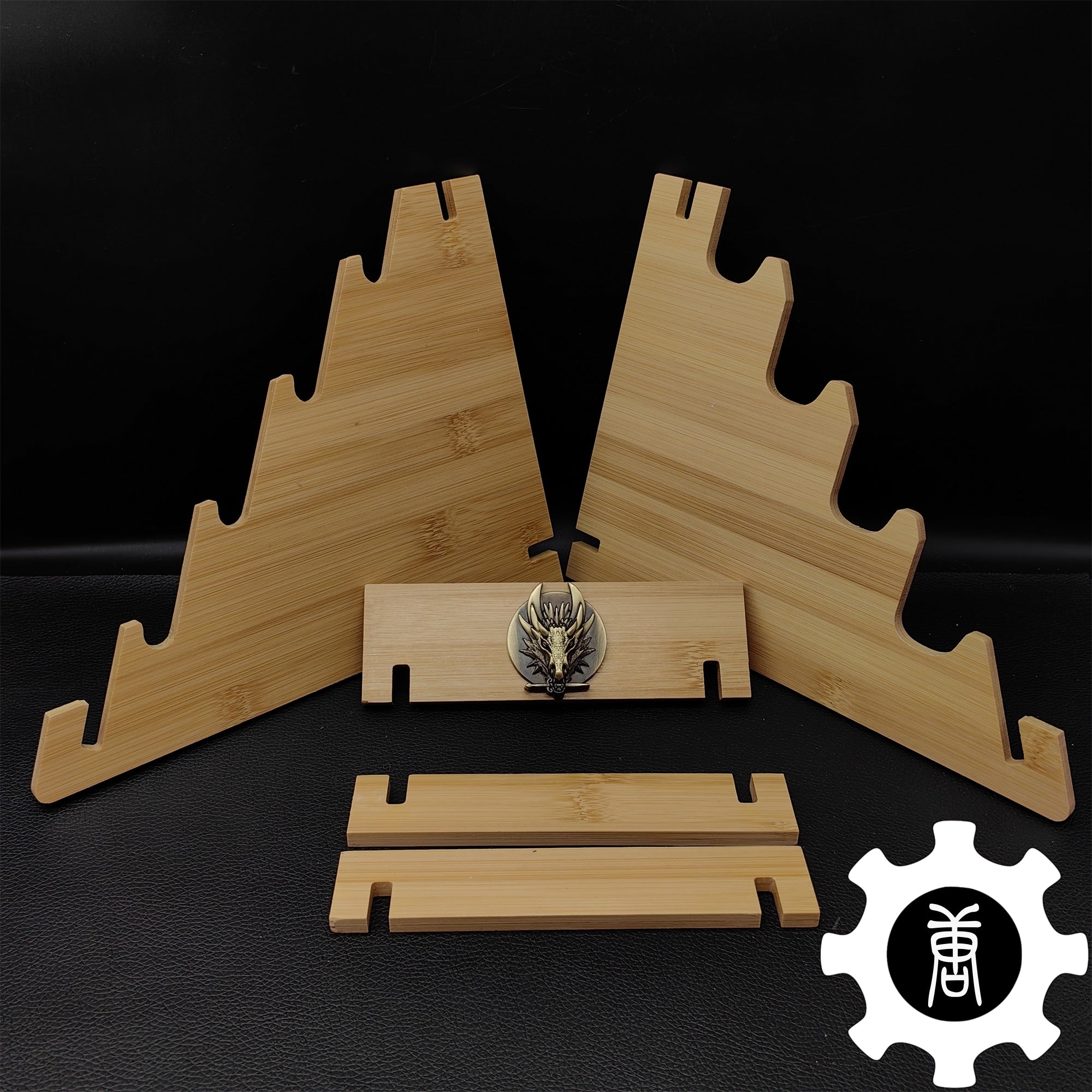Dragon Head 4-Layer Wooden Holder Dagger Short Sword Display Stand
