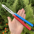 CNC Cutting High-End Sword Head Butterfly Knife Balisong Trainer With Red Blue Color Aluminum Alloy Handle